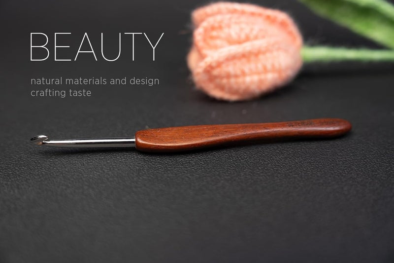 sevensun Mimosa 5mm Single Crochet Hook, Available in 0.6mm-6.5mm, Ergonomic Hand Polished Stainless Steel Inline Pointy Wood Handle Crochet Hook for Arthritic Hands, Mother's Day Gifts for Mom - Image 2